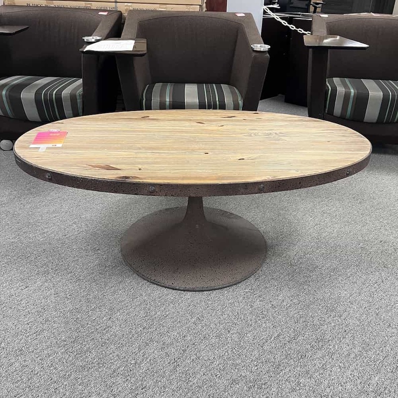 50″ Oak and Metal Western Distressed Oval Coffee Table Office Furniture Liquidations