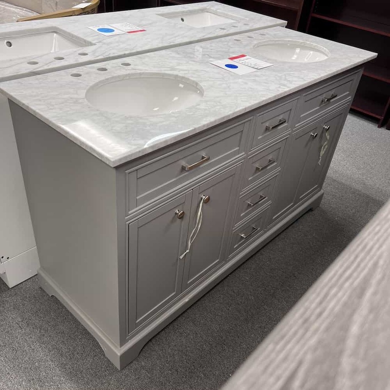 60″ x 22″ Grey with White Stone Top Double Sink Bathroom Vanity Office Furniture Liquidations
