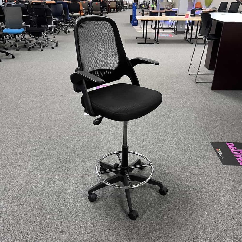 Black Mesh Back Office Stool with Flip Up Arms Office Furniture Liquidations