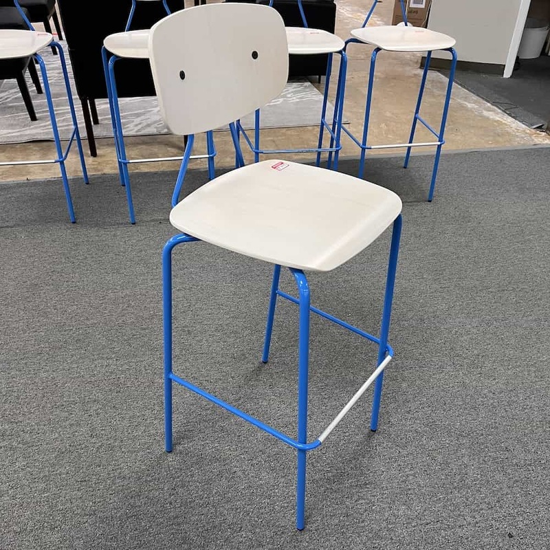 Grand Rapids Reece Sky Blue and Parchment White Wood Bar Height Stool Office Furniture Liquidations