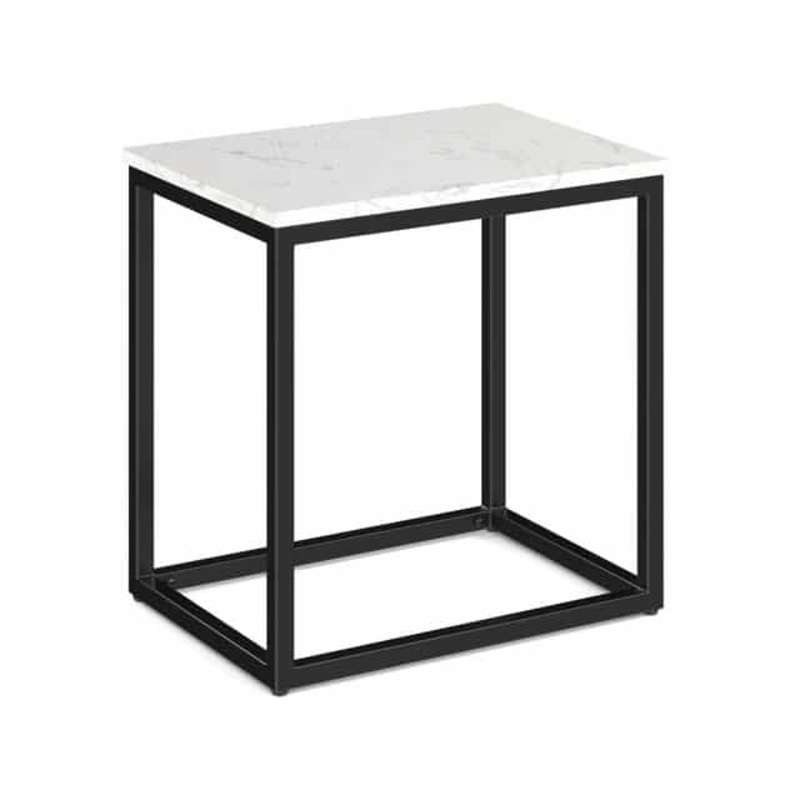 New – 22″ x 16″ Lenox White Quartz and Black Metal Modern Rectangle Side Table Office Furniture Liquidations