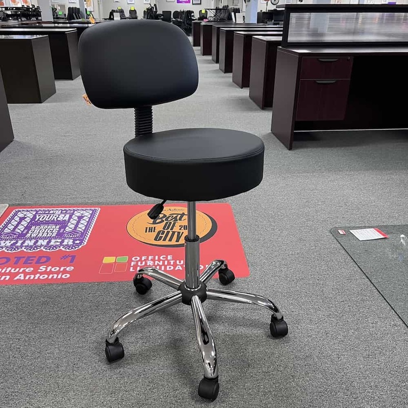 New – Black Antimicrobial Vinyl and Chrome Patient Stool with Back Rest Office Furniture Liquidations