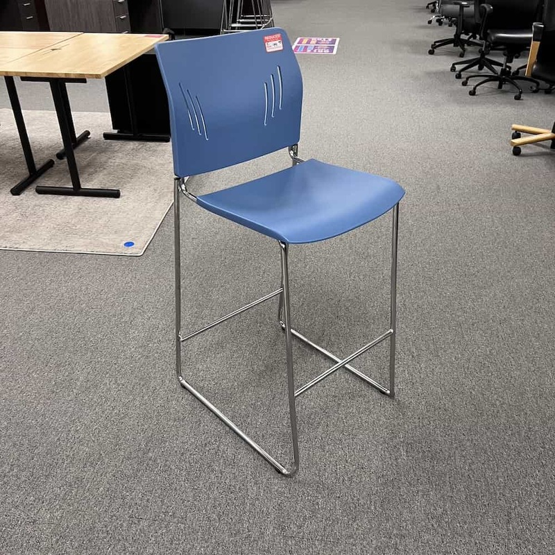 Rise Blue and Chrome Bar Height Stool Office Furniture Liquidations