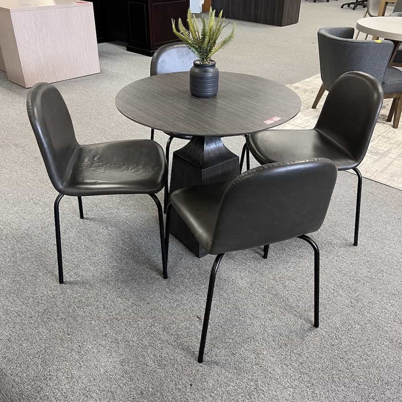 SET – 32″ Dark Grey and Black Round Dining Table and 4 Chairs Office Furniture Liquidations