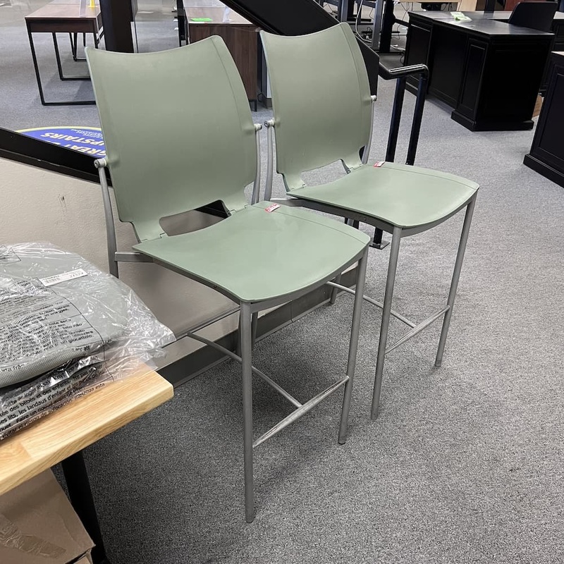 Set of 2 – Source International Green and Grey Office Stool – Bar Height Office Furniture Liquidations