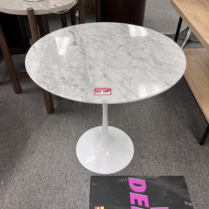20″ White and Stone Modern Round Table Office Furniture Liquidations