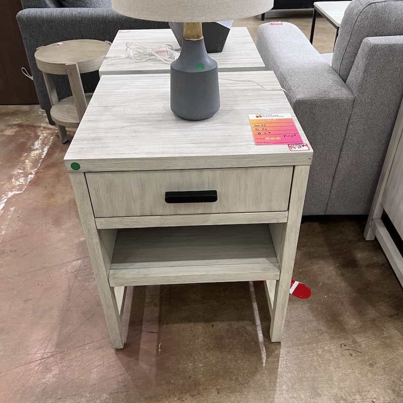 21″ White Washed Wood and Black 1 Drawer Nightstand with Electric and USB Office Furniture Liquidations