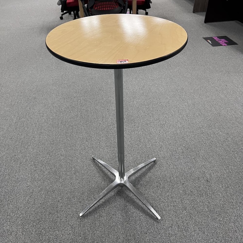 24″ Belnick Maple and Chrome Round Bar Height Pub Table Office Furniture Liquidations