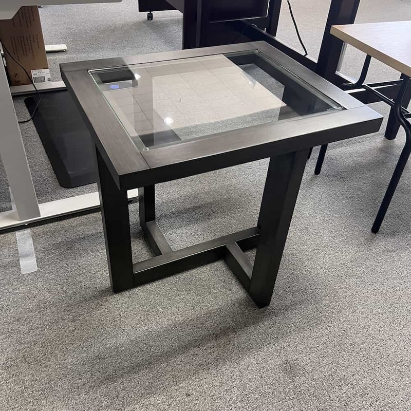 24″ Glass and Dark Grey Squares Side Table Office Furniture Liquidations