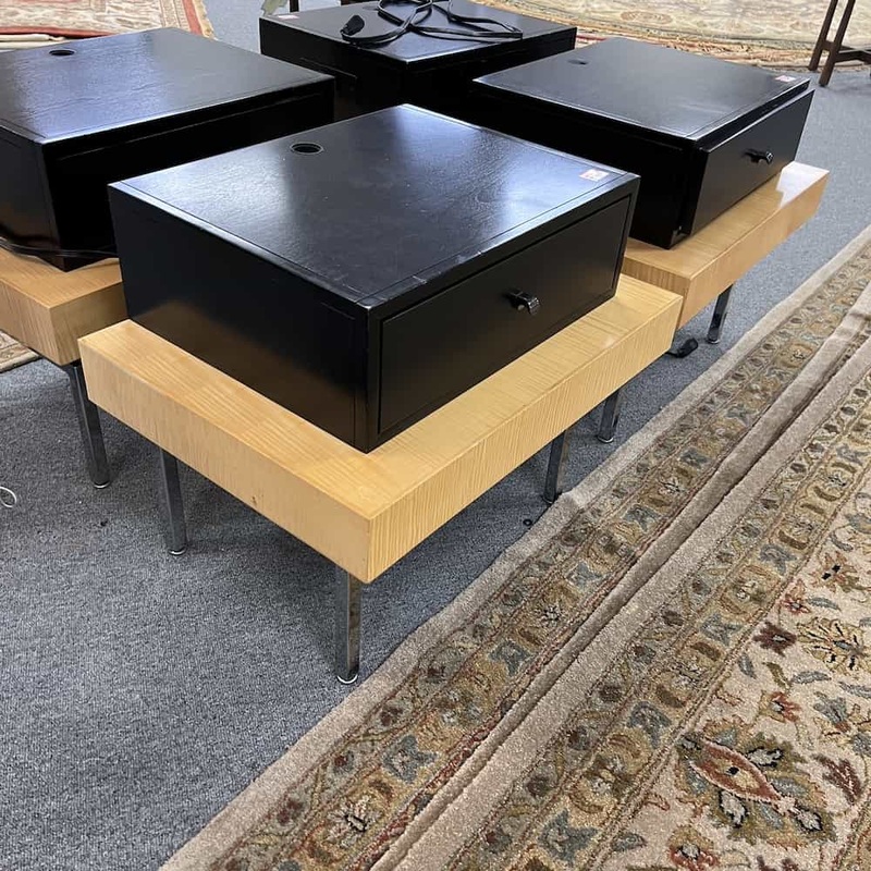 28″ W x 24″ H Daye Hotel Furniture Maple Black and Chrome 1 Drawer Nightstand – 2 Electric Plugs Office Furniture Liquidations