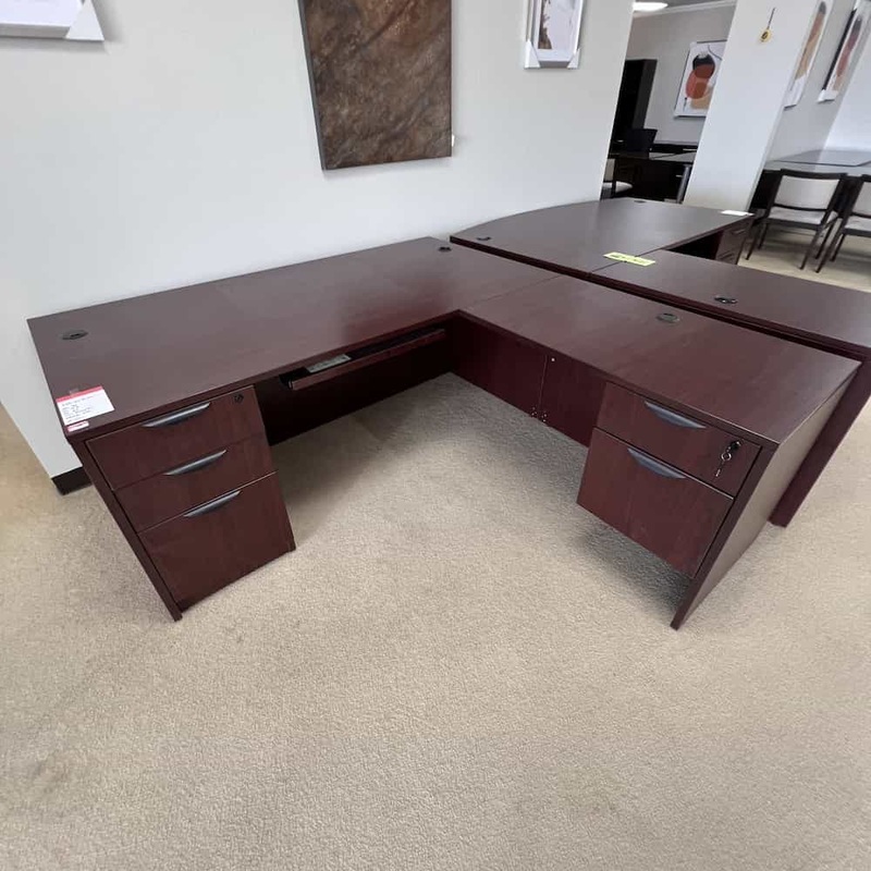 71″ x 77″ Mahogany L-Desk – Right Return Office Furniture Liquidations