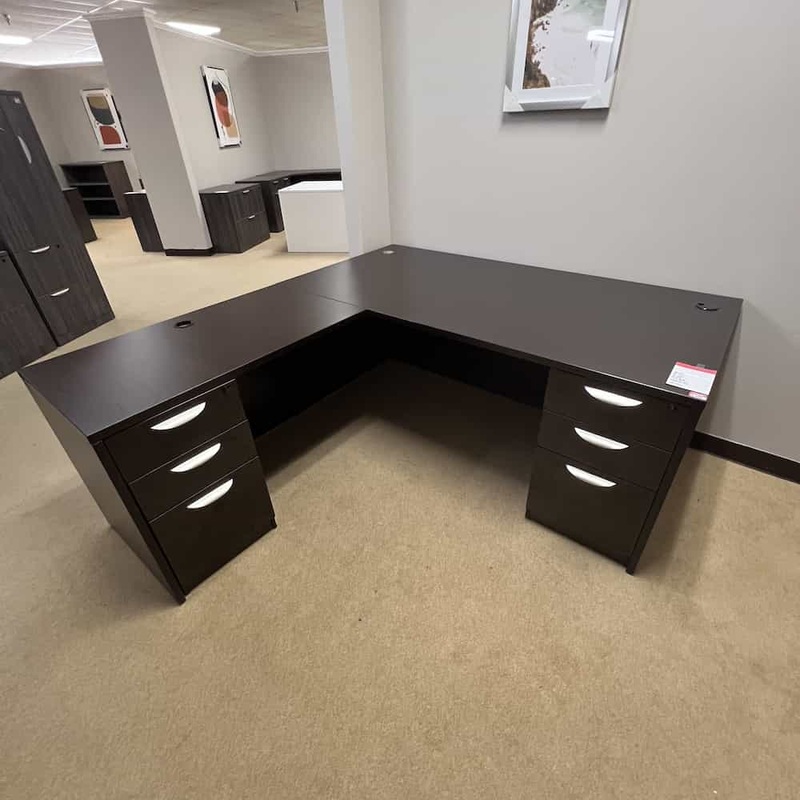 71″ x 78″ Espresso L-desk with 2 Pedestal Files – Left Return Office Furniture Liquidations