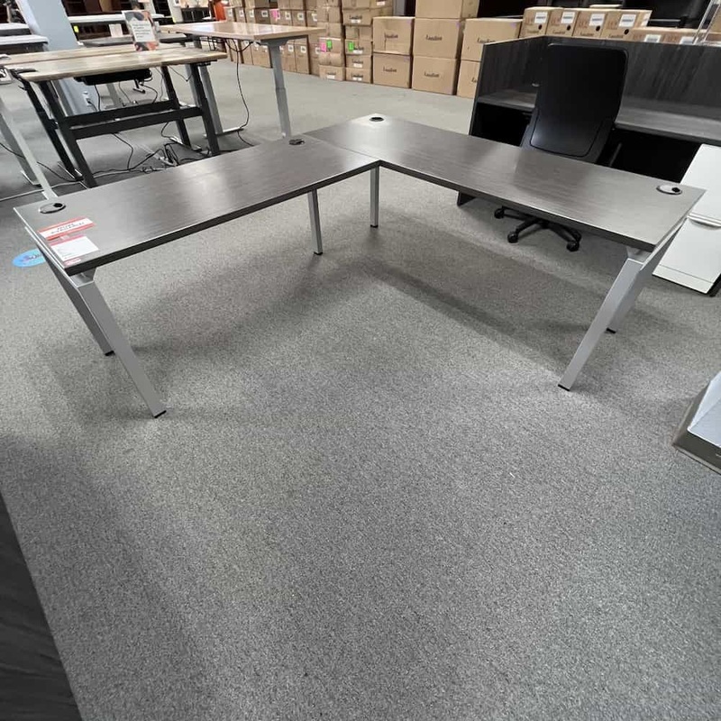 71″ x 78″ Grey Table L-Desk with Metal Legs – Left Return Office Furniture Liquidations