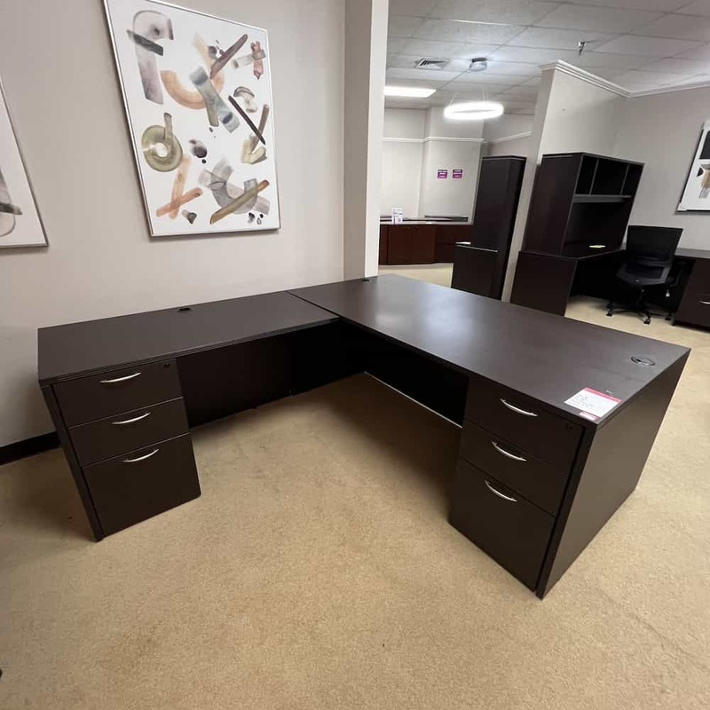 71″ x 83″ Espresso L-desk with 2 Pedestal Files – Left Return Office Furniture Liquidations