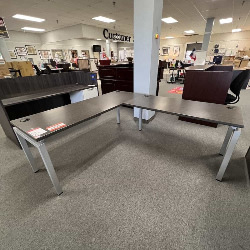 71″ x 95″ Grey Table L-Desk with Metal Legs – Right Return Office Furniture Liquidations