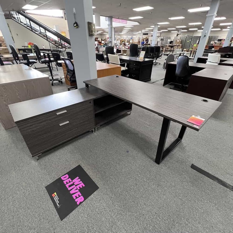 72″ Grey Table L-Desk with Low Credenza – Left Return Office Furniture Liquidations