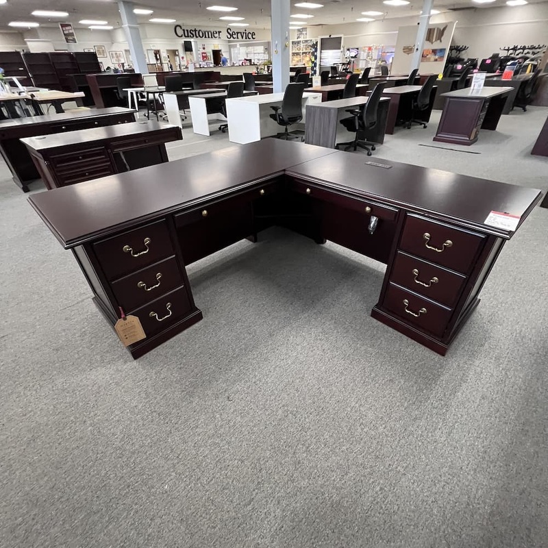 72″ x 76″ Martin Roland Mahogany Executive Traditional L-Desk – Right Return Office Furniture Liquidations