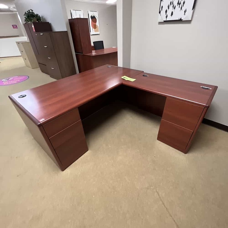 72″ x 78″ Hon Cherry L-Desk with 2 Pedestal Files – Right Return Office Furniture Liquidations