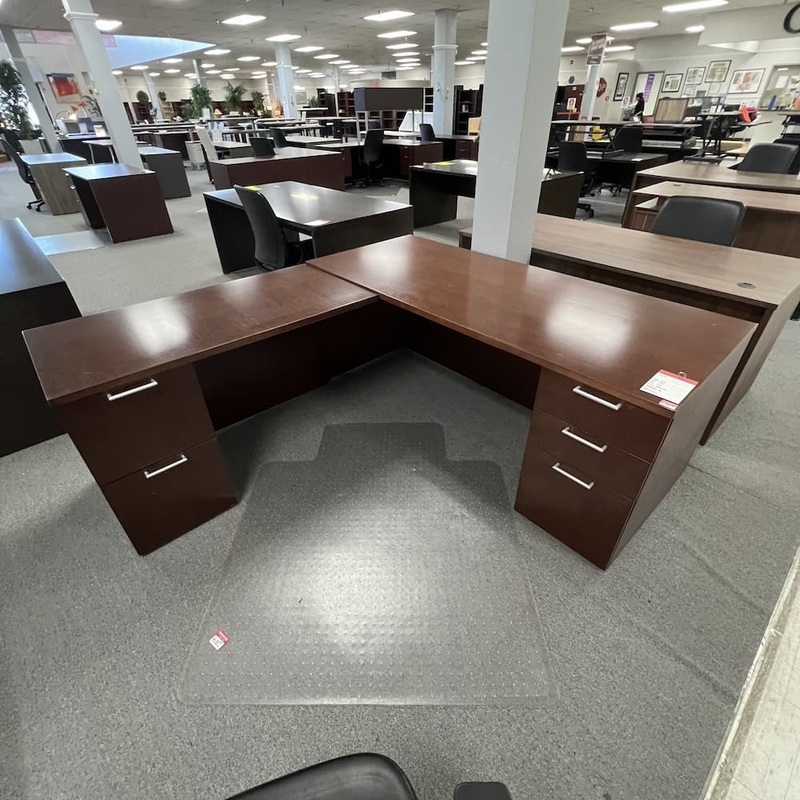 72″ x 78″ Paoli Walnut Veneer L-Desk with Double Pedestal – Left Return Office Furniture Liquidations