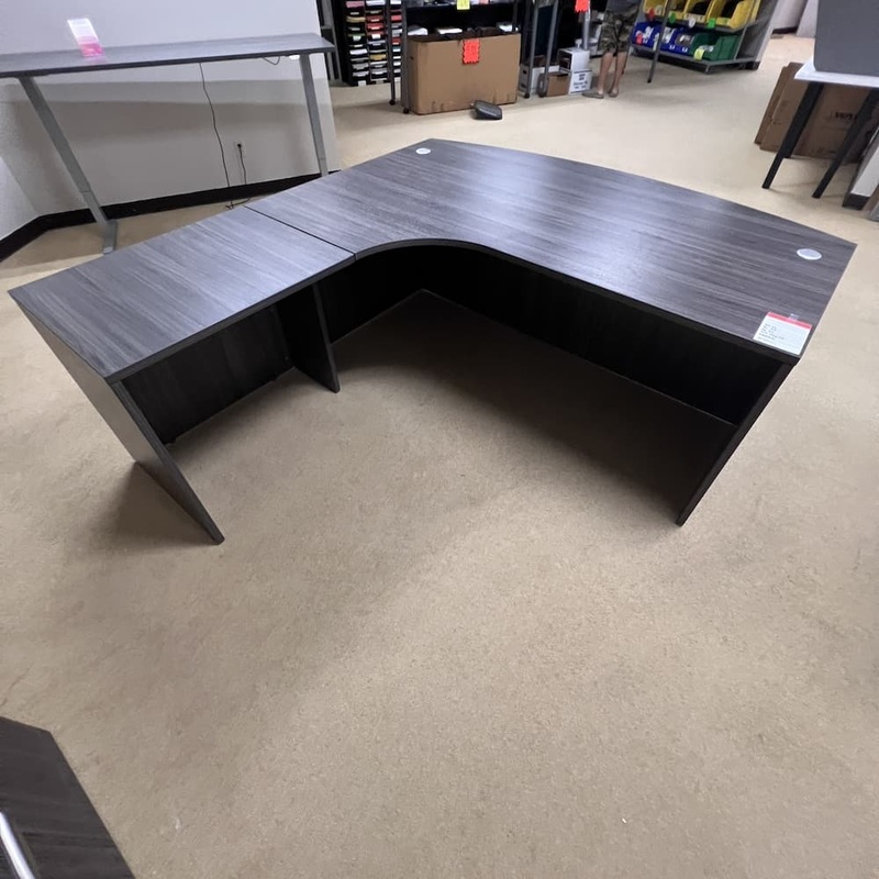 72″ x 79″ Coastal Grey Laminate Bow Front L-Desk Shell – Left Return Office Furniture Liquidations