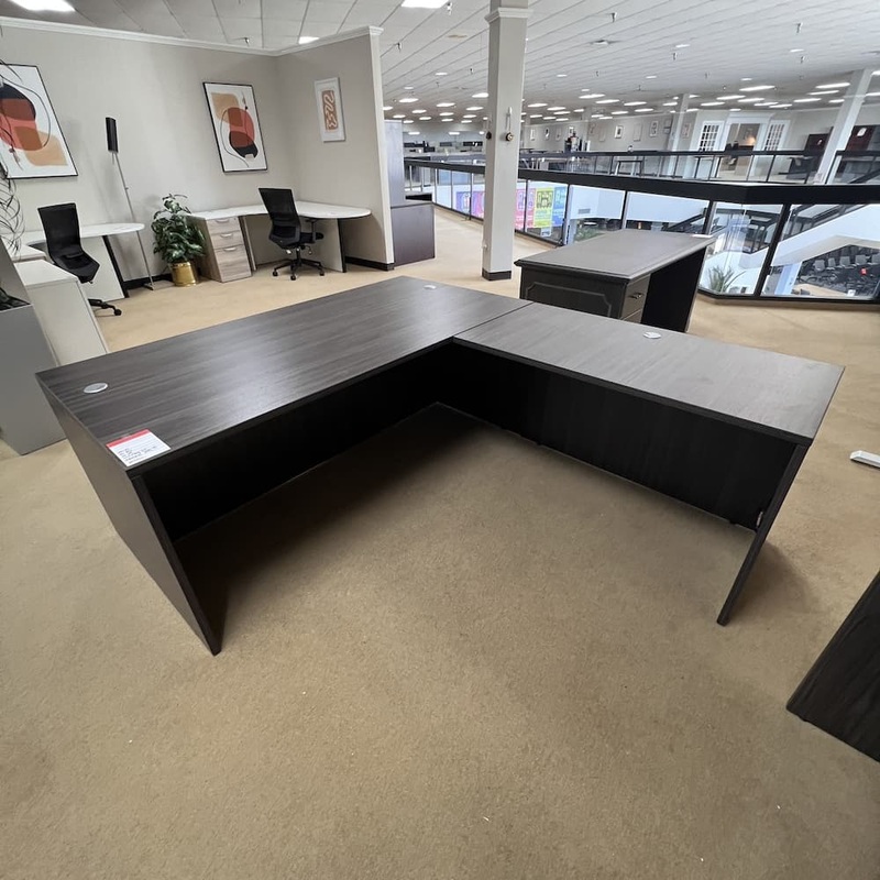 72″ x 83″ Coastal Grey Laminate L-Desk Shell – Right Return Office Furniture Liquidations