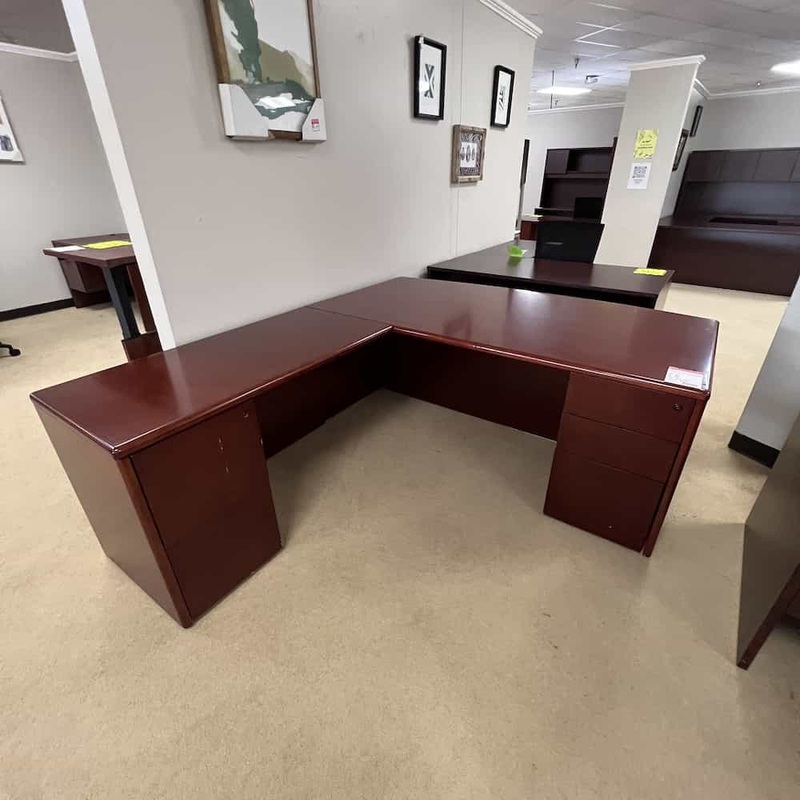72″ x 86″ OSP Cherry Veneer L-Desk with Double Pedestals – Left Return Office Furniture Liquidations