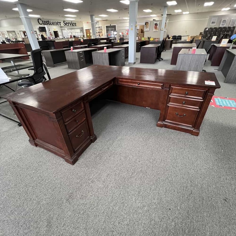 72″ x 87″ Mahogany Veneer Martin Traditional Executive L-Desk – Right Return Office Furniture Liquidations
