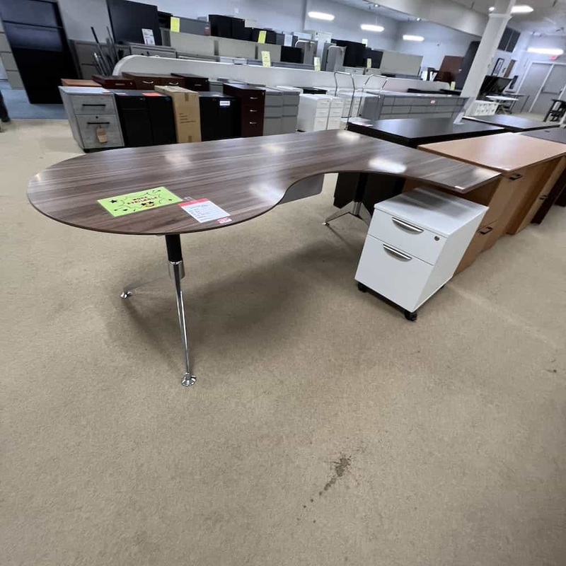 79″ x 46″ Walnut and White Pork Chop L-Desk with Rolling Box/File – right Return Office Furniture Liquidations