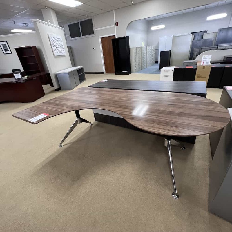 79″ x 46″ Walnut Pork Chop L-Desk – Left Return Office Furniture Liquidations