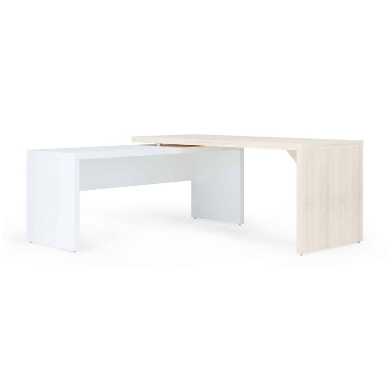 NEW – 71″ x 71″ Lucca Collection L-Desk Shell with Reversible Return – Cypress and White Office Furniture Liquidations
