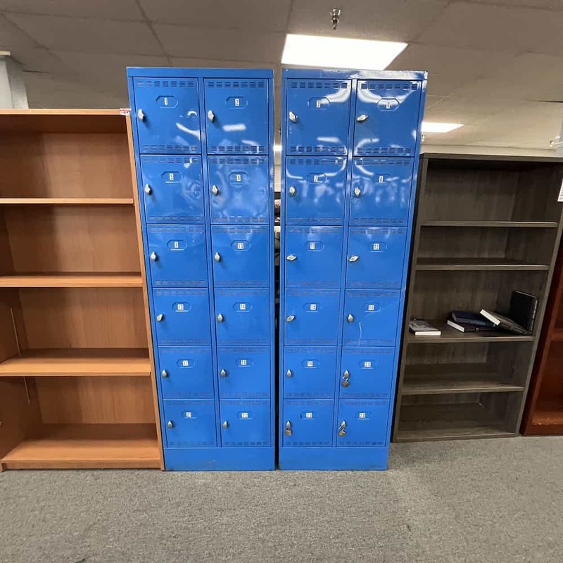 24″ W x 79″ H Blue Metal Lockers 2 Tier 12 Door Office Furniture Liquidations