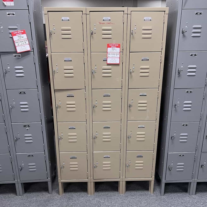 36″ W x 66″ H Tan Penco Metal Lockers 3 Tier 15 Door Office Furniture Liquidations