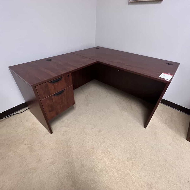 60″ Cherry L-Desk with 1 Hanging Pedestal – Left Return Office Furniture Liquidations