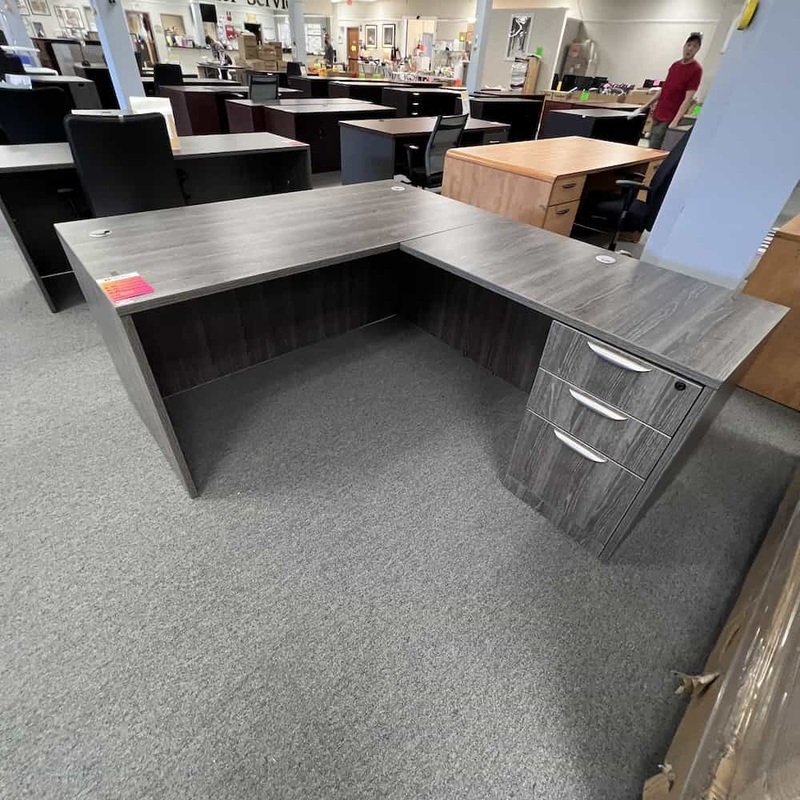 60″ Grey L-Desk with One Pedestal File – Right Return Office Furniture Liquidations