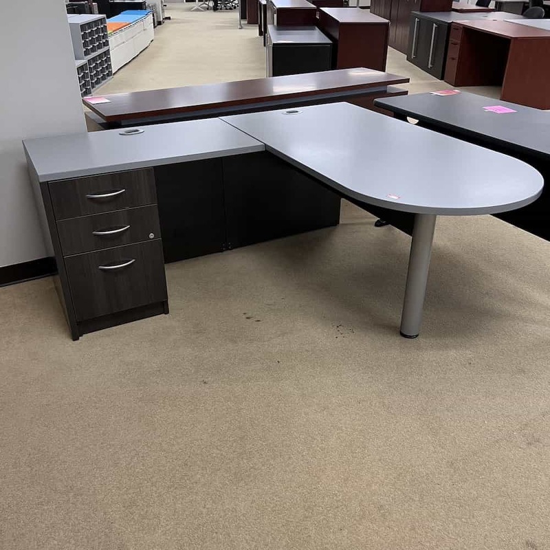 60″ Tayco Grey L-Desk Bullet Nose Peninsula – Left Return Office Furniture Liquidations
