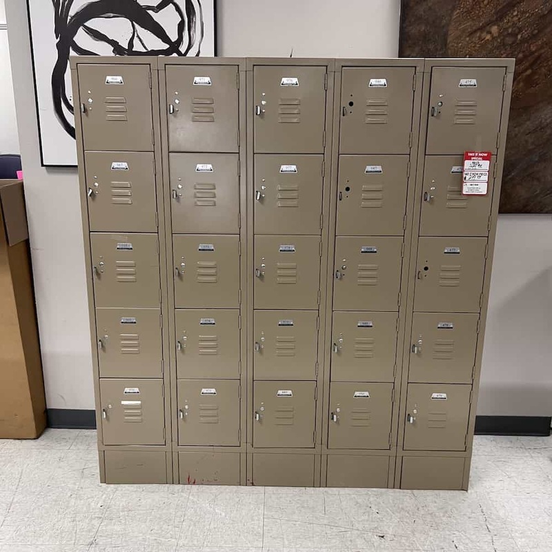 60″ W x 66″ H Tan Penco Metal Lockers 5 Tier 25 Door Office Furniture Liquidations