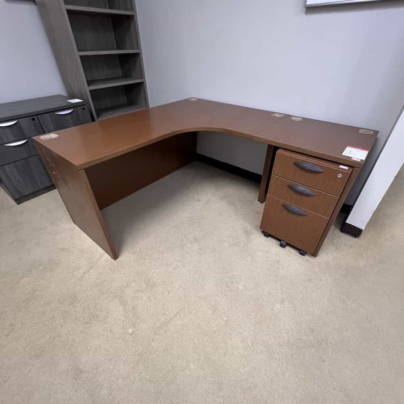 60″ x 66″ Walnut and Black L-Desk with Mobile Pedestal File – Right Return Office Furniture Liquidations