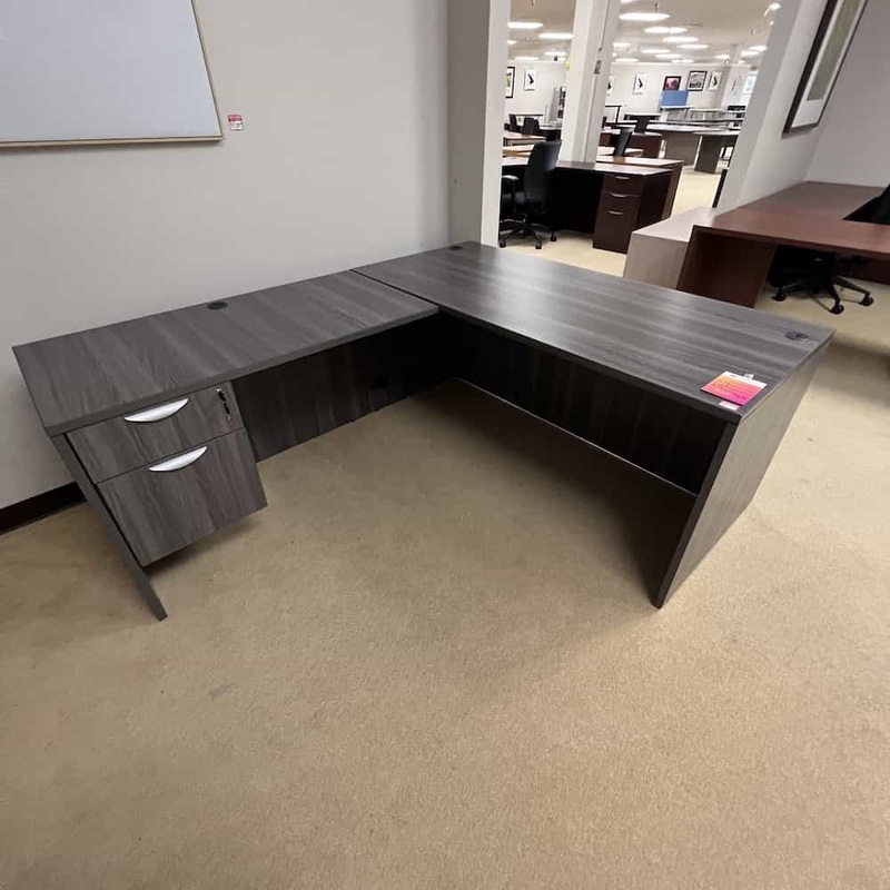 66″ Grey L-Desk with One Hanging File – Left Return Office Furniture Liquidations