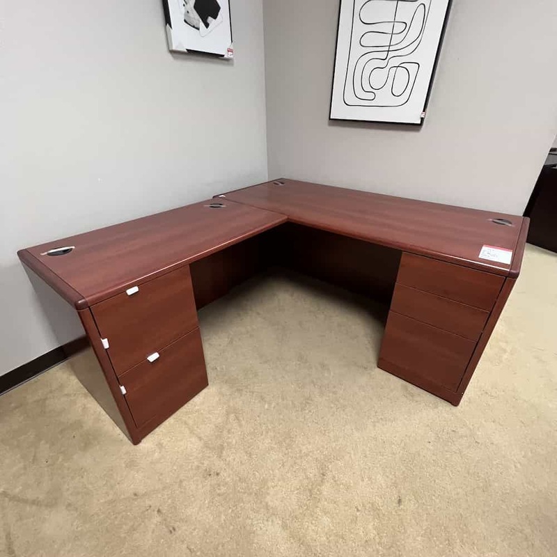 66″ x 72″ Hon Cherry L-Desk with 2 Pedestal Files – Left Return Office Furniture Liquidations
