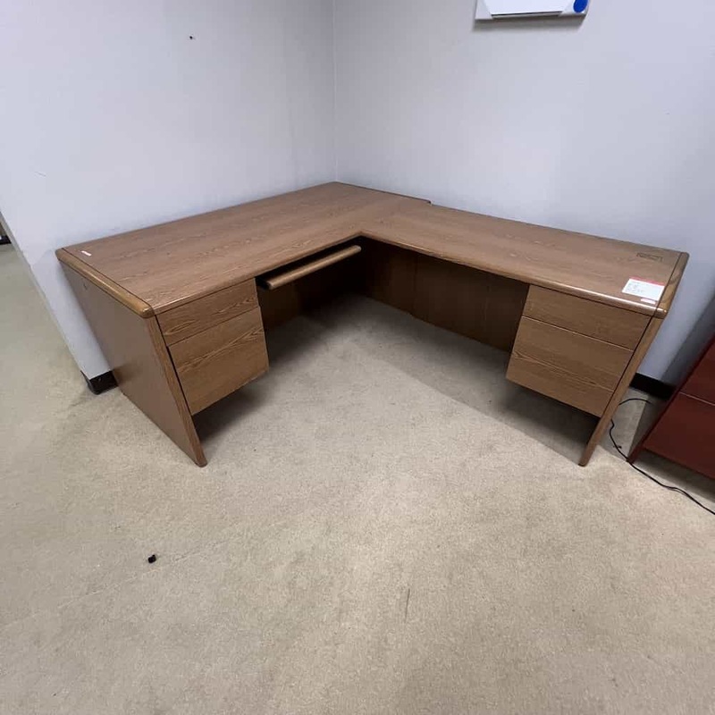 66″ x 78″ Hon Oak Laminate L-Desk – Right Return Office Furniture Liquidations
