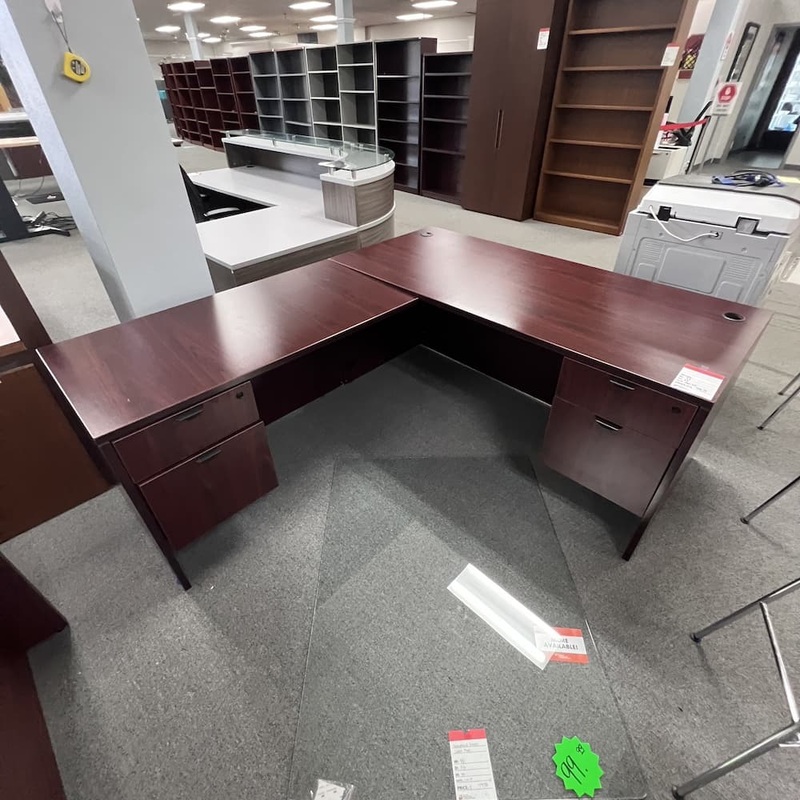 66″ x 78″ Mahogany L-Desk with 2 Hanging Files – Left Return Office Furniture Liquidations