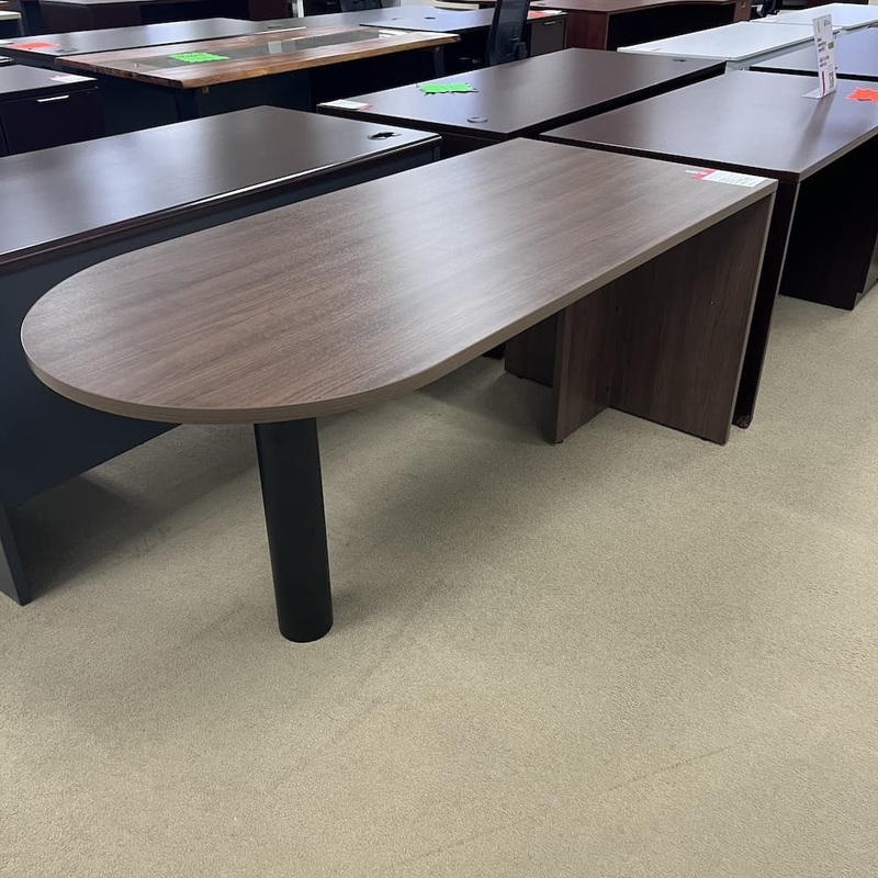 71″ x 30″ Walnut Laminate Peninsula Bullet Desk Office Furniture Liquidations