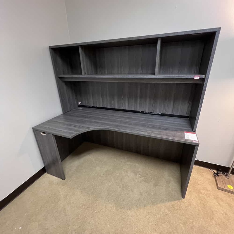 71″ x 36″ Grey “Porkchop” L-Desk Shell with Open Hutch – Left Return Office Furniture Liquidations