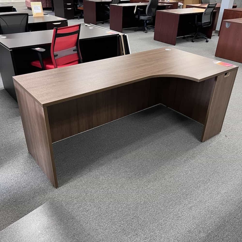 71″ x 36″ Walnut L-Desk Shell “Pork Chop” – Right Return Office Furniture Liquidations