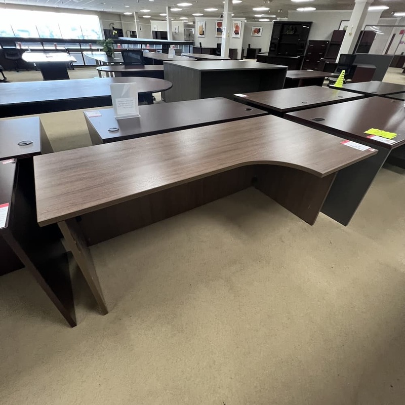 71″ x 36″ Walnut Pork Chop L-Desk Shell – Right Return Office Furniture Liquidations