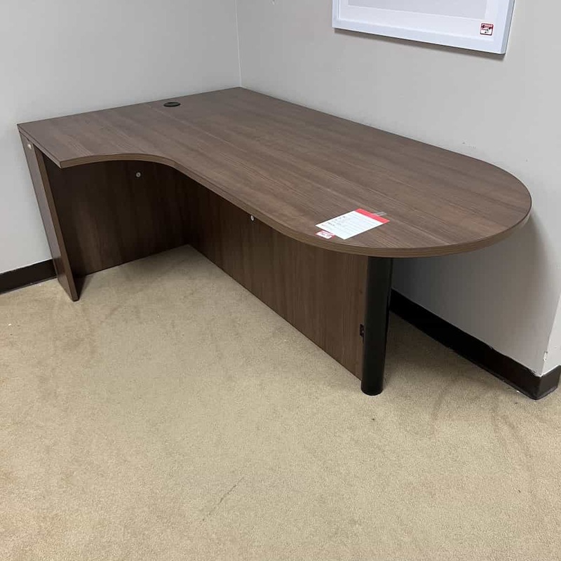 71″ x 41″ Walnut Bullet L-Desk Pork Chop – Left Return Office Furniture Liquidations