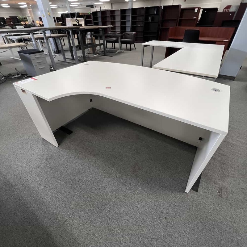 71″ x 41″ White Laminate Bowfront L-Desk – Left Return Office Furniture Liquidations