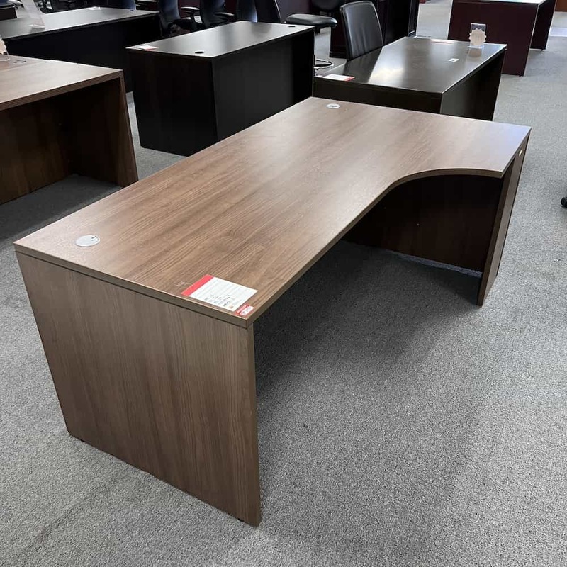 71″ x 42″ Walnut L-Desk Shell “Pork Chop” – Right Return Office Furniture Liquidations