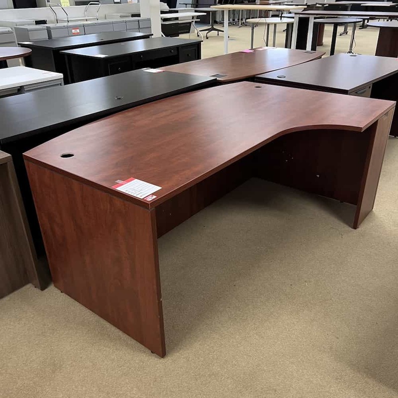 71″ x 48″ Cherry Bow Front L-Desk “Porkchop” – Right Return Office Furniture Liquidations