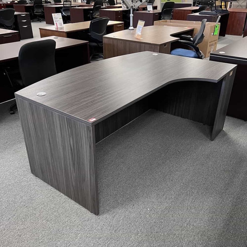 71″ x 48 Coastal Grey BowFront “Porkchop” L-Desk Shell – Right Return Office Furniture Liquidations